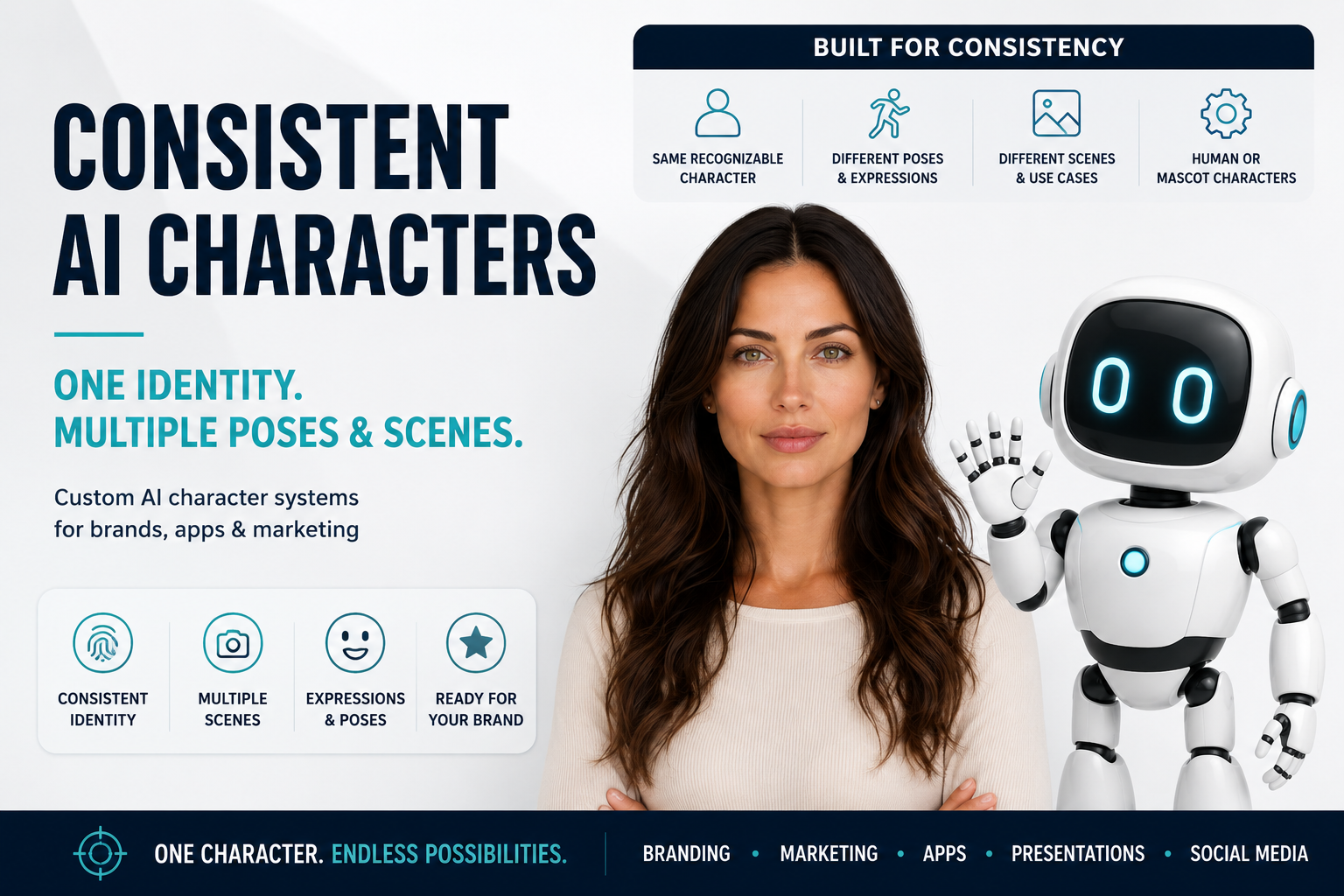 Consistent AI Characters showcase featuring Lena and Orbit
